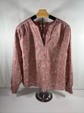 a.n.a Pink Floral V-Neck Long Sleeve Blouse